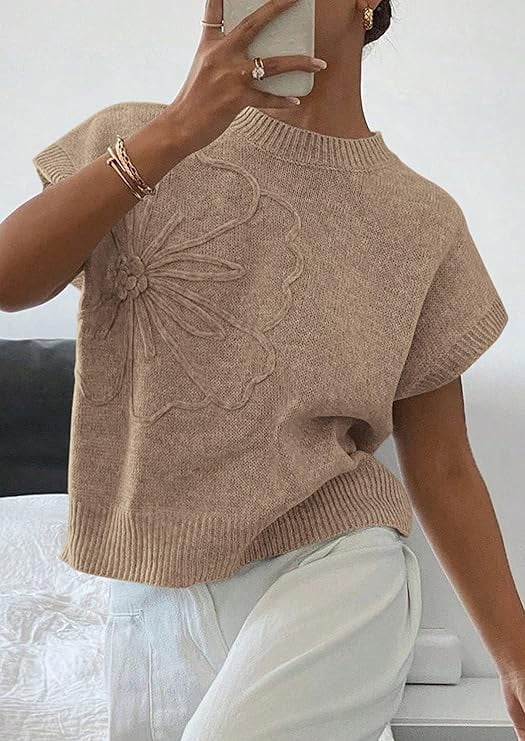 PRETTYGARDEN Women's Spring Sweater Vest Trendy Flower Knit Short Sleeve Cute Pullover Tank Tops Summer Fashion Clothing