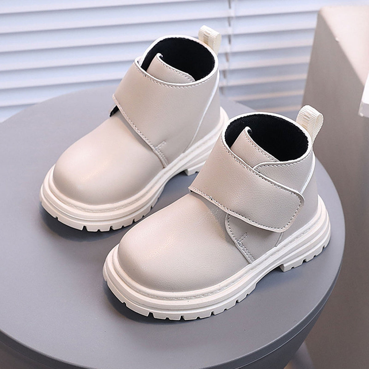 Mwjwdo Girls Leather Boots Short Winter Casual Fashion Artificial Leather Comfortable Sole Little Kids Shoes for Daily Wear Black 1-1.5Years