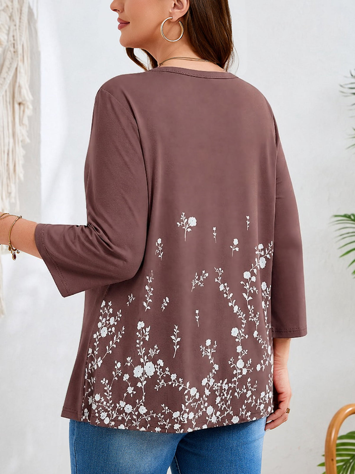 SHOWMALL Plus Size Tops for Women, 3/4 Sleeve Button V Neck Casual Tunic Blouse, Green, Size 4X