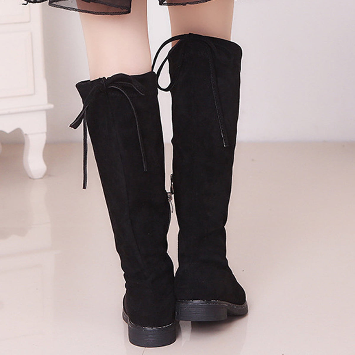 Odeerbi Toddler Girls High Cut Dr Martens Princess Boots Fall Winter New Children's High Boots Princess Over Knee Long Boots Cotton Boots Black 3-4 Years