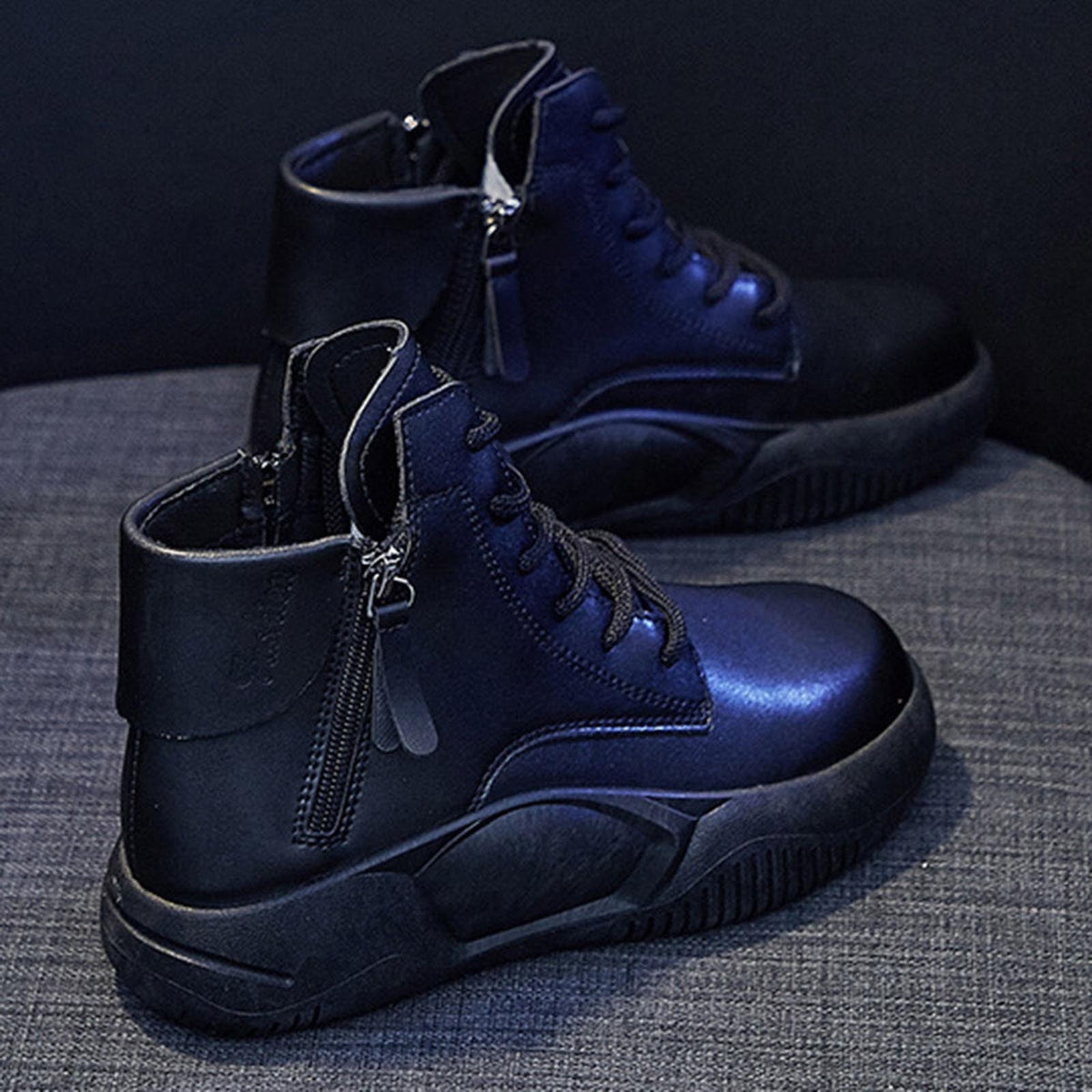 hopeusnice Women's Faux Leather Boots High Top Lace Up Zipper Ankle Boots Sneakers Comfortable Breathable Shoes Black 36