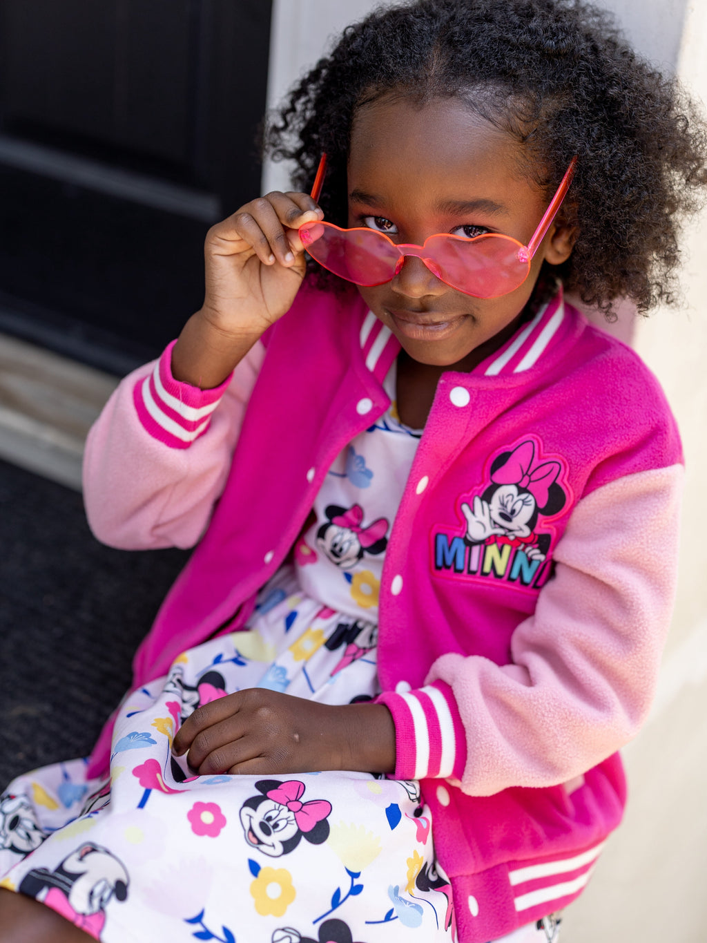Disney Girls Bomber Jacket Minnie Mouse Colorblock Varsity Lightweight Sweatshirts Gift Fall Spring Sizes 3-10