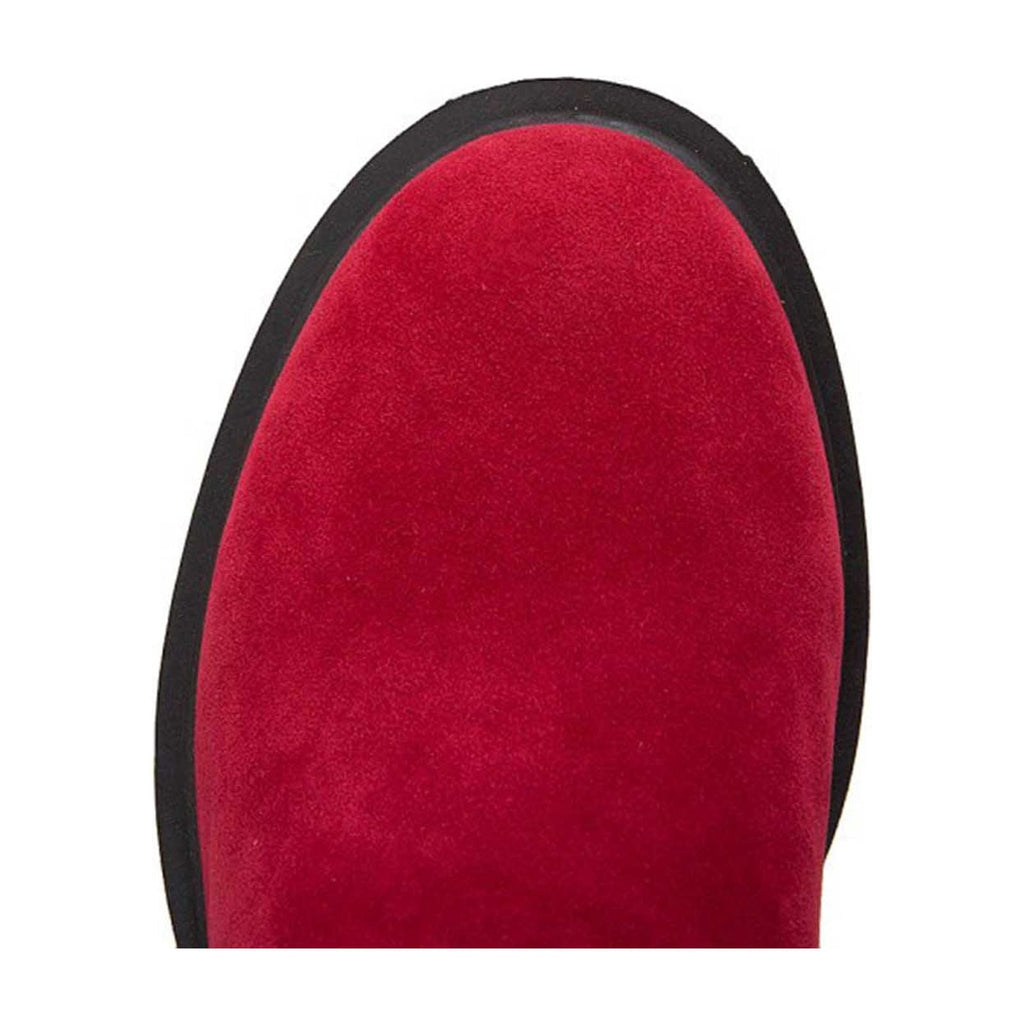 hopeusnice Women's Ankle Boots Suede Bowknot Block Heel Booties Round Toe Zipper Back Short Boots Winter Warm Comfortable Shoes Red 35