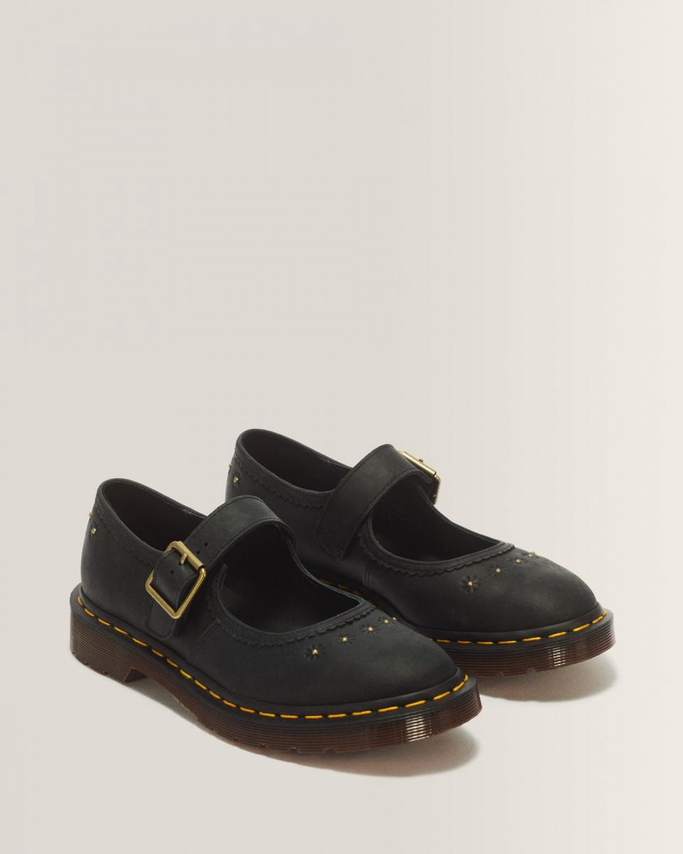 Dr Martens Women's Mary Jane Flower Black Crazy Horse Leather - 42391001