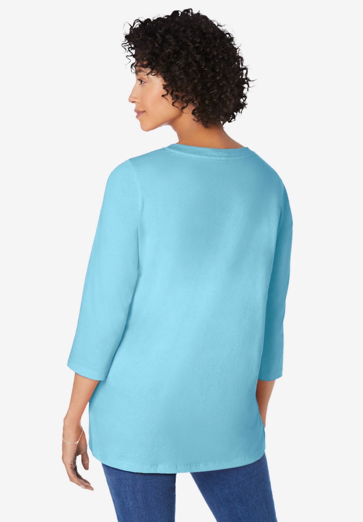 Woman Within Plus Size Perfect Three-Quarter Sleeve V-Neck Tunic