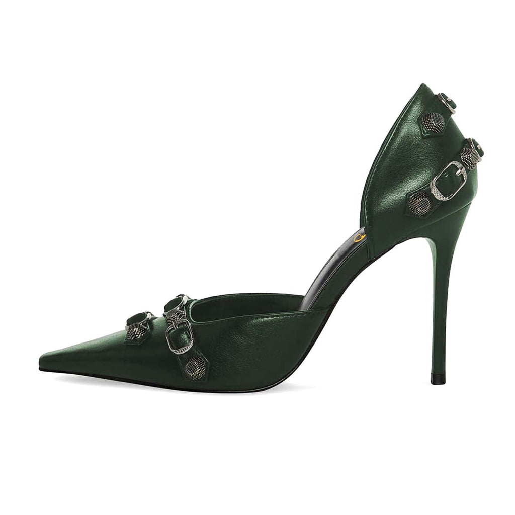 XYD Women Fashion Stiletto High Heels D'Orsay Pumps Closed Pointed Toe Studs Buckles Night Club Party Shoes Size 9 Purple