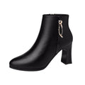 hopeusnice Women's Ankle Boots Pointed Toe Zipper Block Heel Booties Comfortable Leather Shoes Fall Winter Dressy Shoes Black 38
