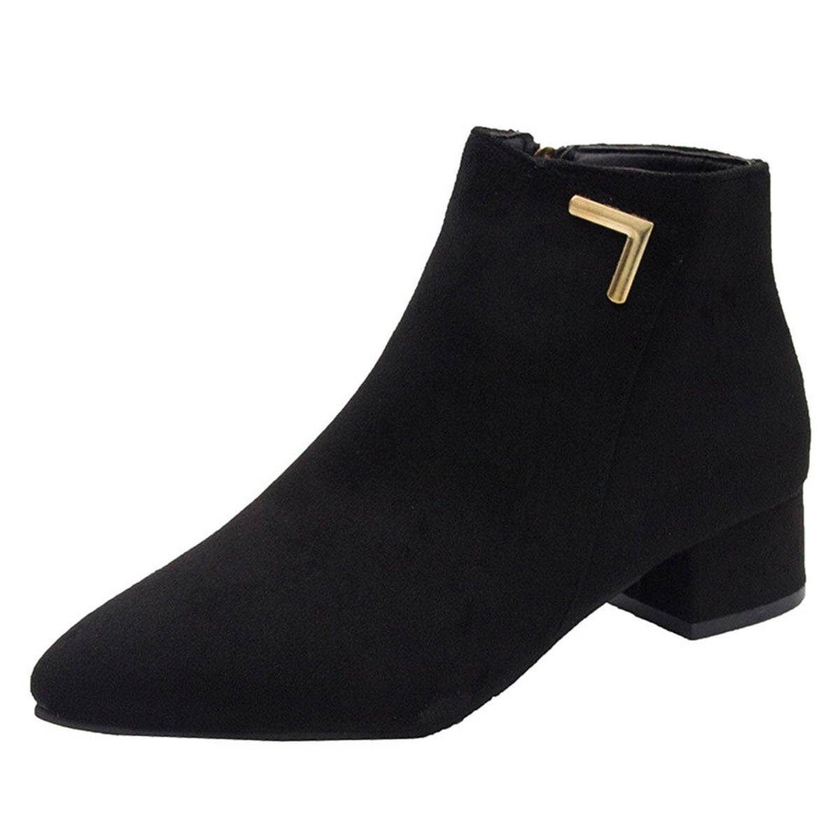 hopeusnice Women's Suede Ankle Boots Low Heel Pointed Toe Zipper Booties Comfortable Block Heel Dress Shoes Fall Winter Footwear Beige 42