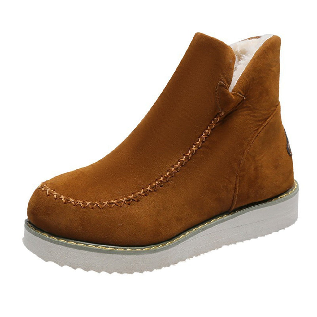 hopeusnice Women's Winter Boots Fuzzy Fleece Lined Ankle Booties Warm Plush Snow Boots Suede Chunky Heel Comfortable Warm Mid Calf Boots Brown 42