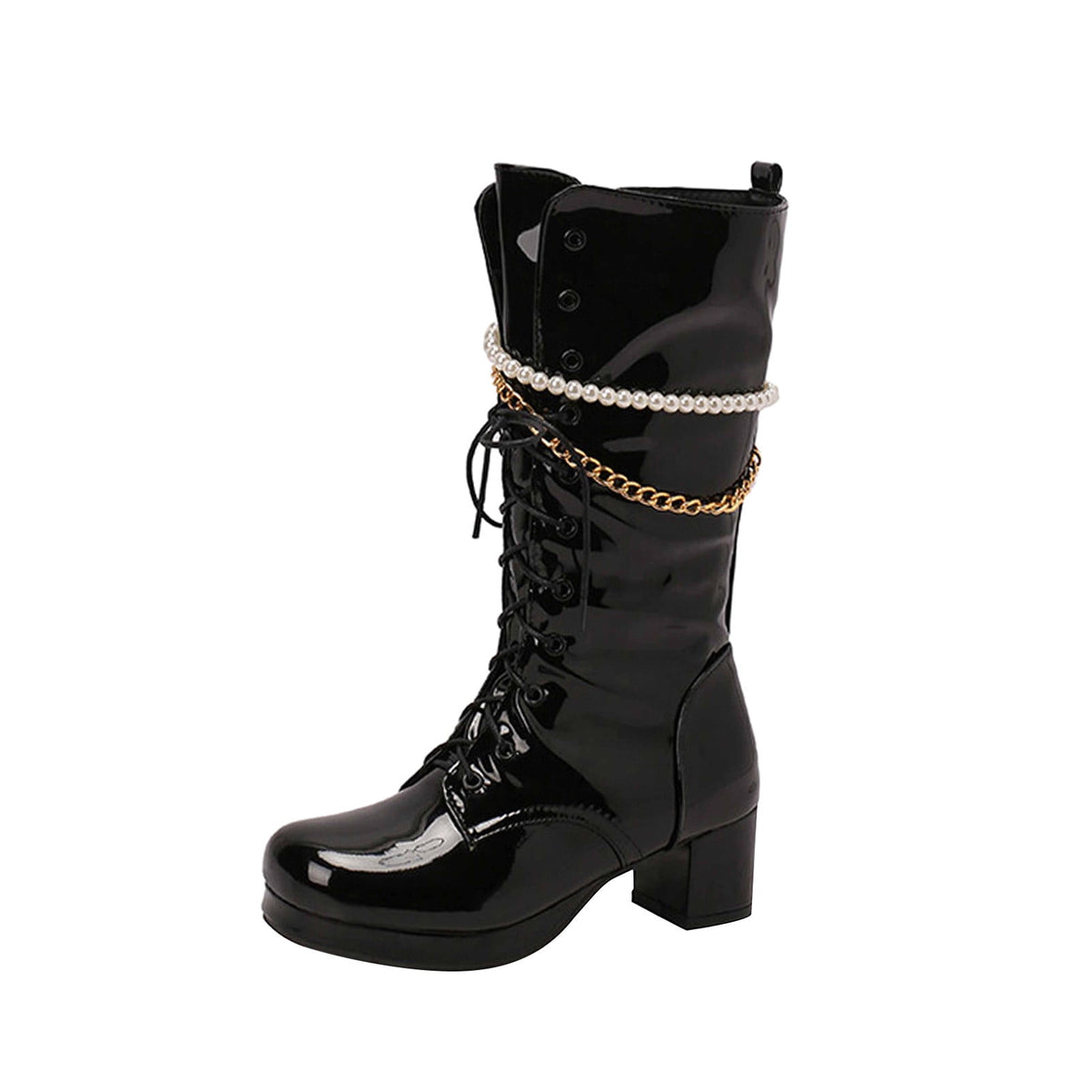 hopeusnice Knee High Boots for Women Mid Calf Boots Chunky Block Heels Buckle Lace Up Boots Stylish Fall Winter Shoes Orange 36