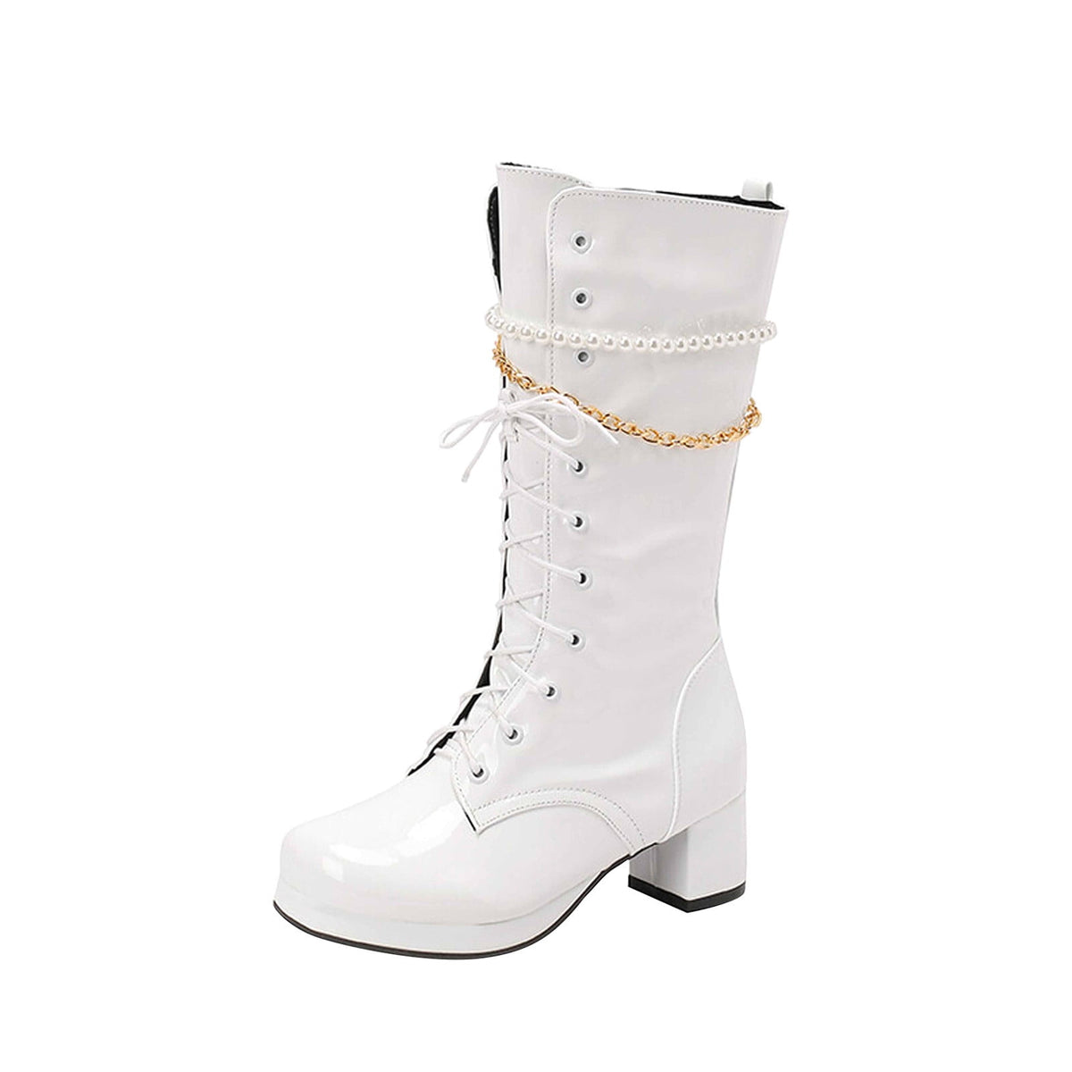 hopeusnice Knee High Boots for Women Mid Calf Boots Chunky Block Heels Buckle Lace Up Boots Stylish Fall Winter Shoes Orange 36