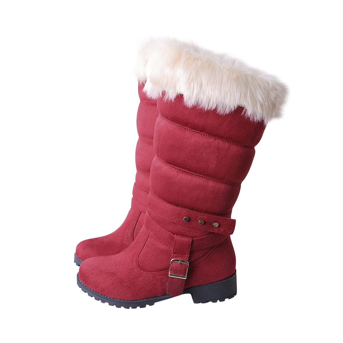 Mid Calf Boots For Women Thermal Plush Fleece Lined Suede Round Toe Chunky Mid Heels Winter Snow Boots Winter Warm Dress Long Tall Boots Blue 37