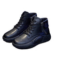 hopeusnice Women's Faux Leather Boots High Top Lace Up Zipper Ankle Boots Sneakers Comfortable Breathable Shoes Black 36