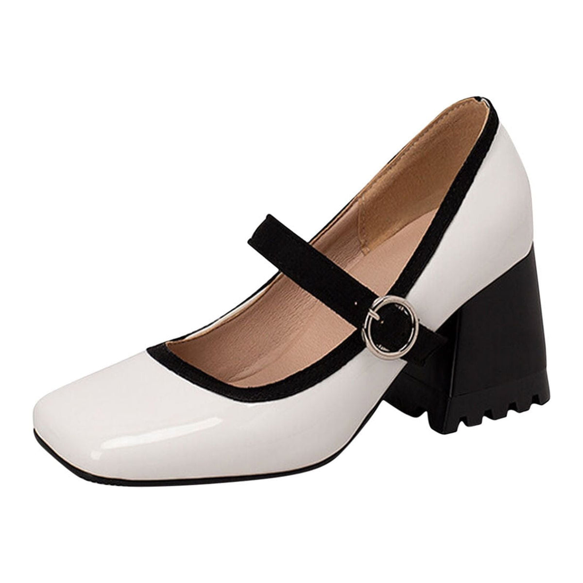 hopeusnice Women's Mary Jane Buckle Block Heel Pumps Square Toe Chunky Heel Dress Shoes Comfortable Formal Wedding Party Shoes Green 38