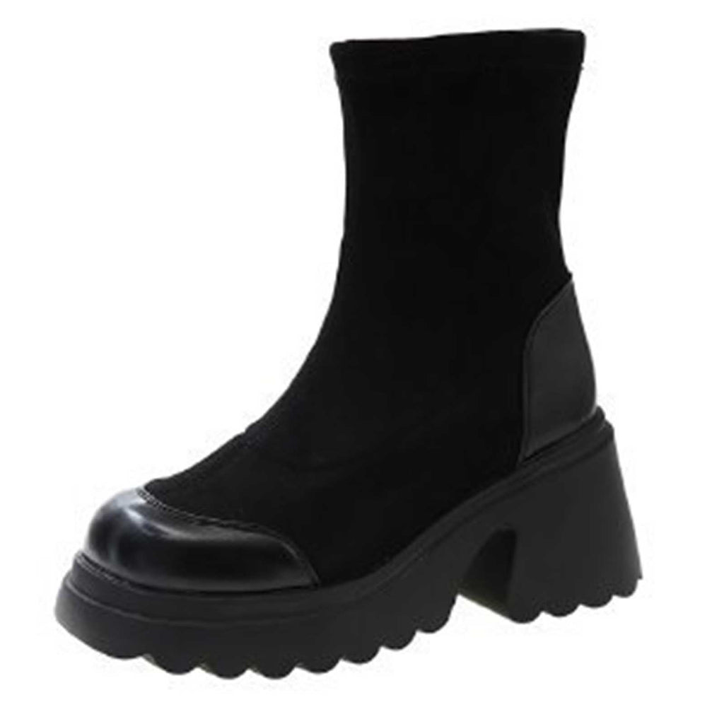 hopeusnice Women's Ankle Boots Chunky Heel Winter Warm Booties Suede Sock Boots Outdoor Fashion Shoes Winter Warm Boots Black 41