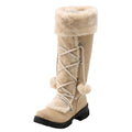 hopeusnice Women's Winter Boots Fuzzy Fleece Lined Knee High Snow Boots Warm Plush Lace Up Outdoor Ankle Boots Beige 36
