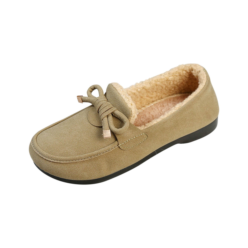 hopeusnice Women's Winter Fuzzy Fleece Lined Snow Boots Slip On Flat Shoes Warm Plush Bowknot Cozy Indoor Outdoor Flats Green 37